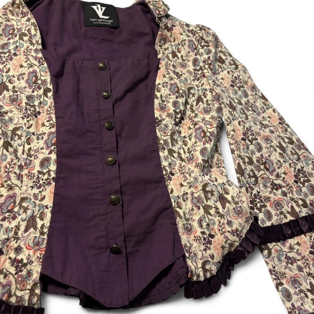 Von Lancelot Victorian Steampunk Corset Jacket Sz 12 Purple Floral Ren Faire - Picture 4 of 8
